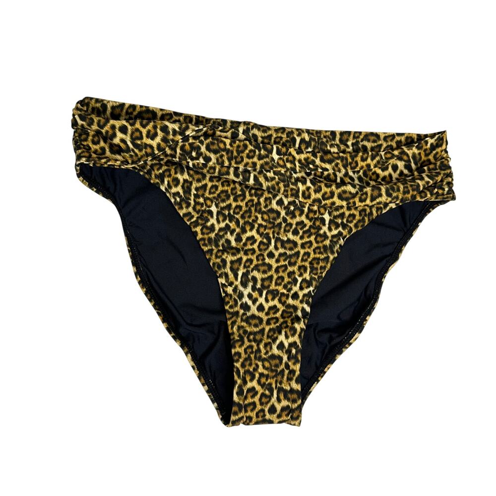 Solido NWT High Waisted Bikini Bottom Leopard Print L Colombia Twist Luxe $88